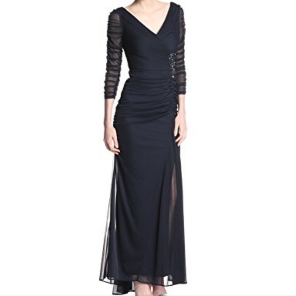 Adrianna Papell Ruched Mesh Overlay Dress, Ink